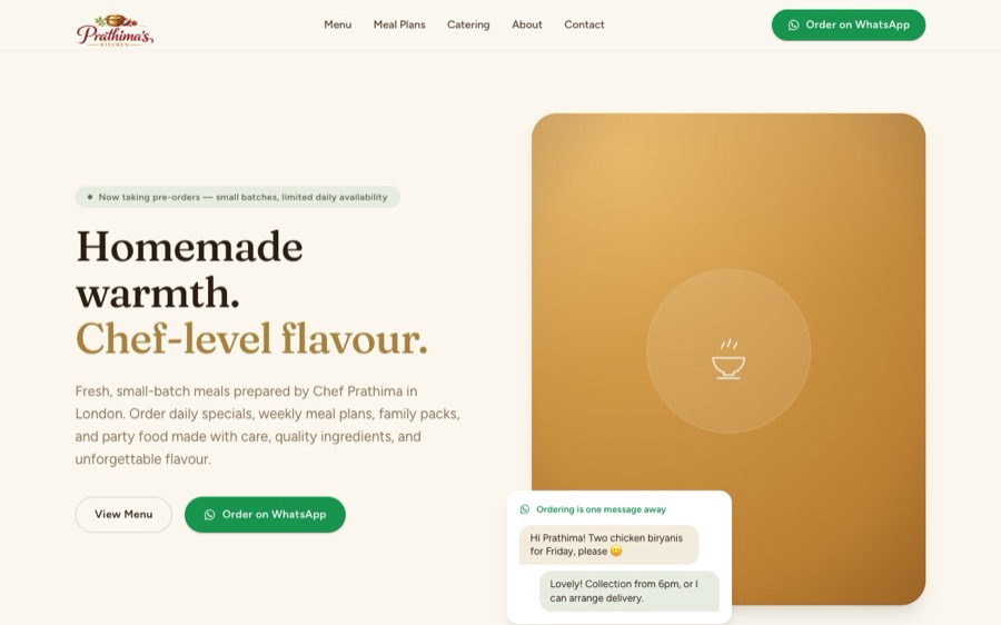 The Prathima's Kitchen website, built by ARTistic AI Studios